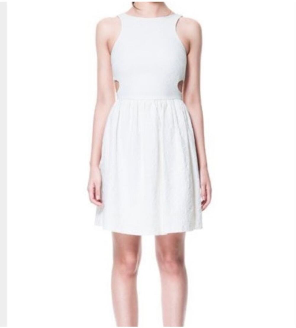 NWT Zara Trafaluc White Brocade Cutout Sleeveless Dress-Medium